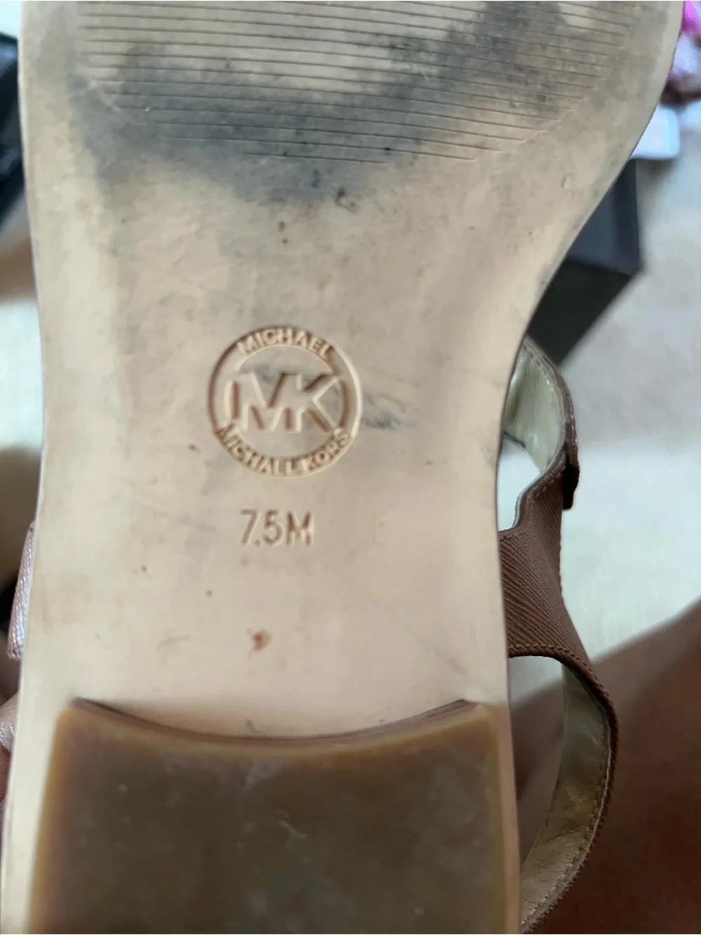 Michael Kors Brown Leather T-Strap Sandals with Gold Logo Plaque